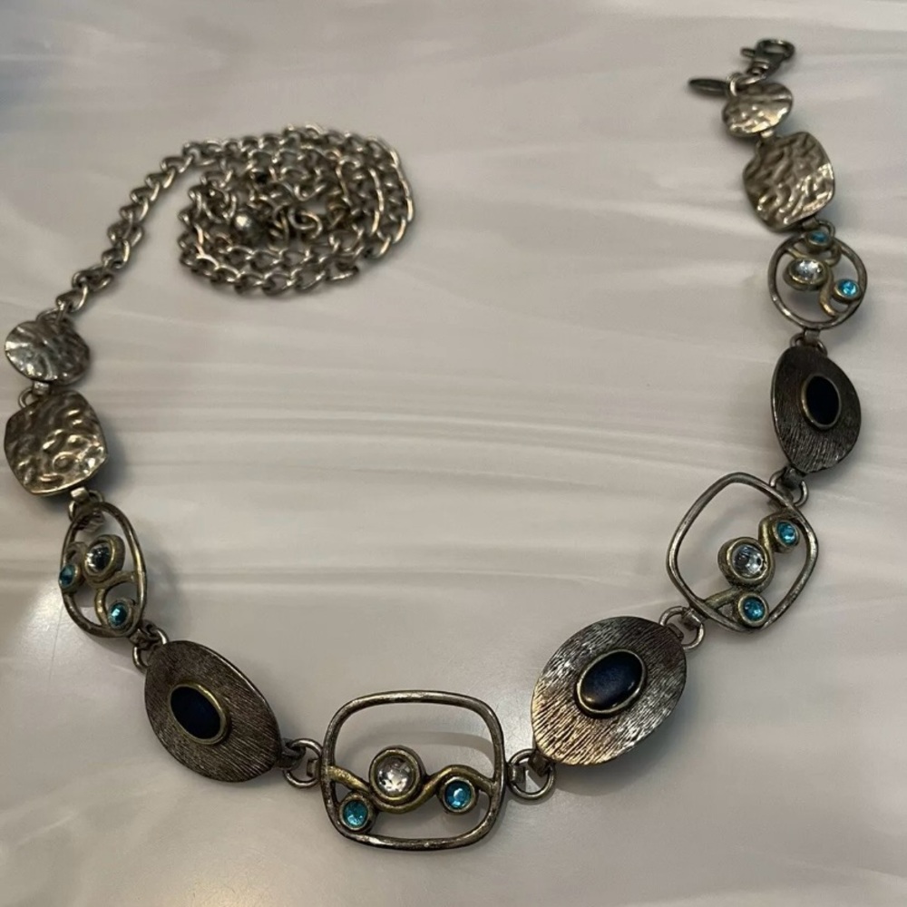 Chico’s chunky silver chain link Belt with Colored jewels adjustable 50inch OSFM - Picture 11 of 13